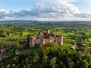 No People Prints: Aerial view of Castelnau-Bretenoux, Lot, Occitanie, France