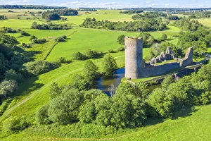 Aerial view on castle ruin Baldenau, Morbach, Hunsruck, Rhineland-Palatinate, Germany