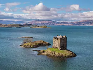 Mavic Prints: Aerial view of Castle Stalker isolated on a tidal island on Loch Laich