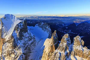 Aerial Shot Gallery: Aerial view of Catinaccio Group and Vajolet Towers at sunset