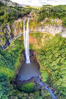Black River Prints: Aerial view of Chamarel waterfall. Chamarel, Black River (Riviere Noir), Mauritius