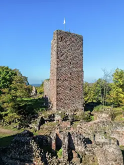 Alsace Lorraine Prints: Aerial view at Château du Grand-Geroldseck, Saverne, Bas-Rhin, Alsace, Grand Est, France