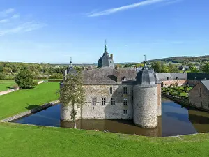 Aerial view at Chateau de Lavaux-Sainte-Anne near Rochefort, Ardennes, Wallonia, Province Namur, Belgium