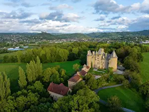 Occitanie Prints: Aerial view of the chateau de Montal, Lot, Occitanie, France