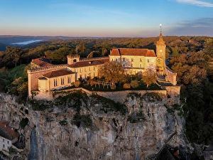 Occitanie Prints: Aerial view of the chateau de Rocamadour, Rocamadour, Lot, Occitanie, France