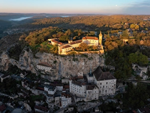 Occitanie Prints: Aerial view of the chateau de Rocamadour, Rocamadour, Lot, Occitanie, France