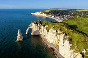 Seine Maritime Prints: Aerial View of the Cliffs, ETRETAT Seine Maritime, Normany, France