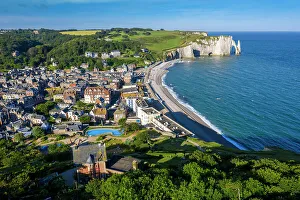 Seine Maritime Prints: Aerial View of the Cliffs, ETRETAT Seine Maritime, Normany, France