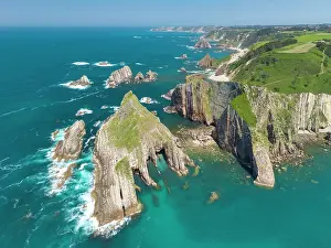 Asturias Prints: Aerial View Above Coastline near Playa del Silencio, Asturias, Northern Spain