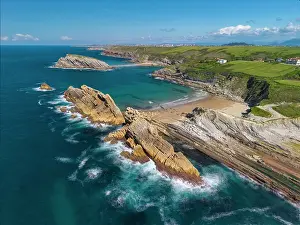 Asturias Prints: Aerial View of Coastline, near Santander, Cantabria, Spain