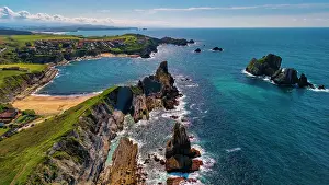 Asturias Prints: Aerial View of Coastline, near Santander, Cantabria, Spain