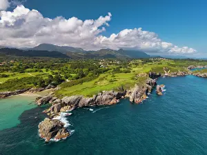 Asturias Prints: Aerial View of Coastline, Villahormes, Asturias, Northern Spain
