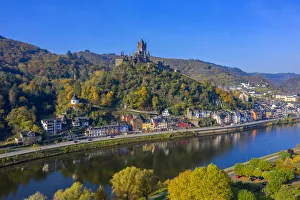 Cochem Prints: Aerial view on Cochem with Cochem castle, Mosel valley, Rhineland-Palatinate, Germany