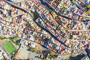 Aerial view of colored buildings in the old city of Las Palmas
