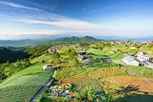 Rural Scene Prints: Aerial view of cultivated fields in the rural village of Nepal Van Java