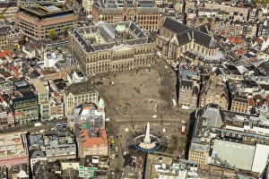 Aerial view of Dam Square and the Old City Centre Amsterdam, Netherlands