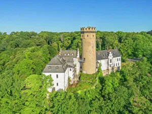 Westerwald Prints: Aerial view at Dehrn castle, Runkel, Lahn, Lahn valley, Westerwald, Hesse, Germany