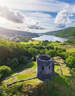 Snowdonia Prints: Aerial view of Dolbadarn Castle and Llyn Peris during summer