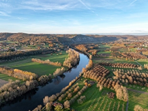 Occitanie Prints: Aerial view of the Dordogne river, Souillac, Lot, Occitanie, France