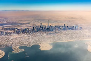 Images Dated 1st February 2017: Aerial view of downtown skyline with Burj Khalifa skyscraper, Dubai, United Arab Emirates