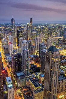 aerial view downtown skyline chicago illinois