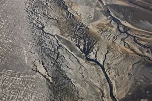 Aerial view of dried river estuary or delta, Markarfljot, SW Iceland