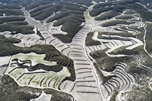 Aerial view of drylands farming. Castejon de Monegros, Huesca, Aragon, Spain