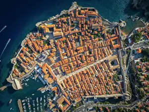 Walled City Prints: Aerial view over Dubrovnik, Dalmatia, Adriatic Coast, Croatia