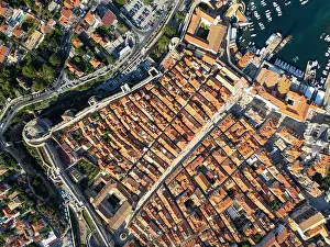 Walled City Prints: Aerial view over Dubrovnik, Dalmatia, Adriatic Coast, Croatia