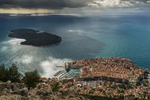 Ragusa Prints: Aerial view of Dubrovnik and Lokrum Island, Dubrovnik, Croatia