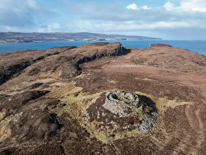 Dunvegan Prints: Aerial view of Dun Fiadhairt, an Iron Age Broch near Dunvegan on the Isle of Skye