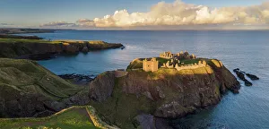 September Prints: Aerial view of Dunnottar Castle near Stonehaven, Scotland. Autumn (September) 2022