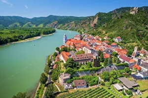 Aerial view of Durnstein, Lower Austria, Austria