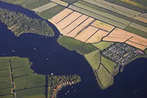 Channels Prints: Aerial view of the Dutch canals approaching the Schispol airport, near Amsterdam, Holland