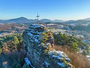 Aerial view at the Engelmanns rock near Gossenweiler-Stein, Palatinate forest, Rhineland-Palatinate, Germany