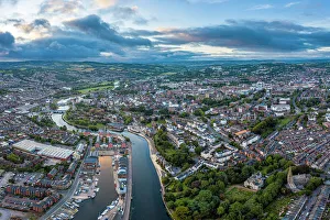 Aerial view over Exeter city centre and the river Exe, Devon, England