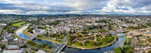 Aerial view over Exeter city centre and the river Exe, Devon, England