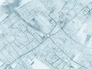 Area Prints: Aerial view of falling snow in the residential area Kingersheim, Mulhouse, Alsace, France