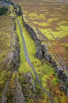 Eurasian Prints: Aerial view of the fault between North American and Eurasian tectonic plates in Thingvellir national park