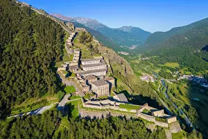 Metropolitan City Of Turin Prints: Aerial view of the Fenestrelle fortress watching over Chisone Valley