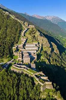 Metropolitan City Of Turin Prints: Aerial view of the Fenestrelle fortress watching over Chisone Valley