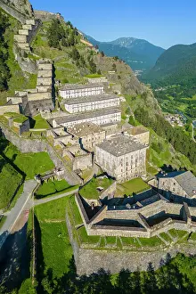 Metropolitan City Of Turin Prints: Aerial view of the Fenestrelle fortress watching over Chisone Valley