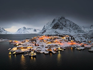 Reine Prints: Aerial view of the fisherman's vilalge of Reine, Lofoten islands, Norway