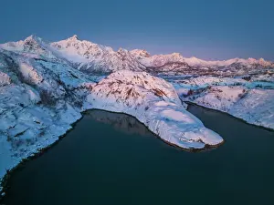 Fjords Prints: Aerial view of the fjords and the moutnains near Svolvaer in the Lofoten islands, Norway