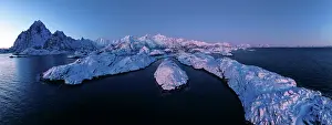 Fjords Prints: Aerial view of the fjords and the moutnains near Svolvaer in the Lofoten islands, Norway