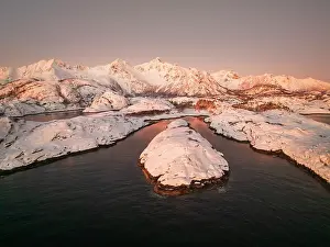 Fjords Prints: Aerial view of the fjords and the moutnains near Svolvaer in the Lofoten islands, Norway