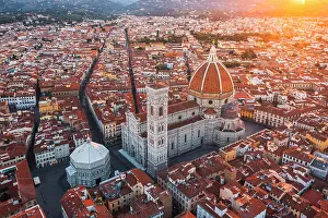 Dome Prints: Aerial view of Florence city rooftops. Florence, Tuscany, Italy