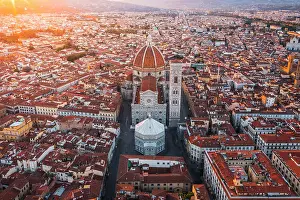 Dome Prints: Aerial view of Florence city rooftops. Florence, Tuscany, Italy