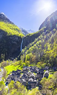 Aerial view of Foroglio, Val Bavona, Canton of Ticino, Switzerland, Europe