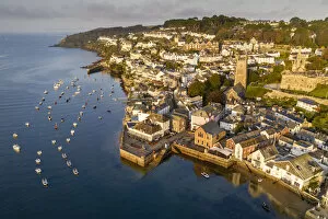 Images Dated 19th November 2020: Aerial view of Fowey on a sunny morning, Cornwall, England. Autumn (September) 2020